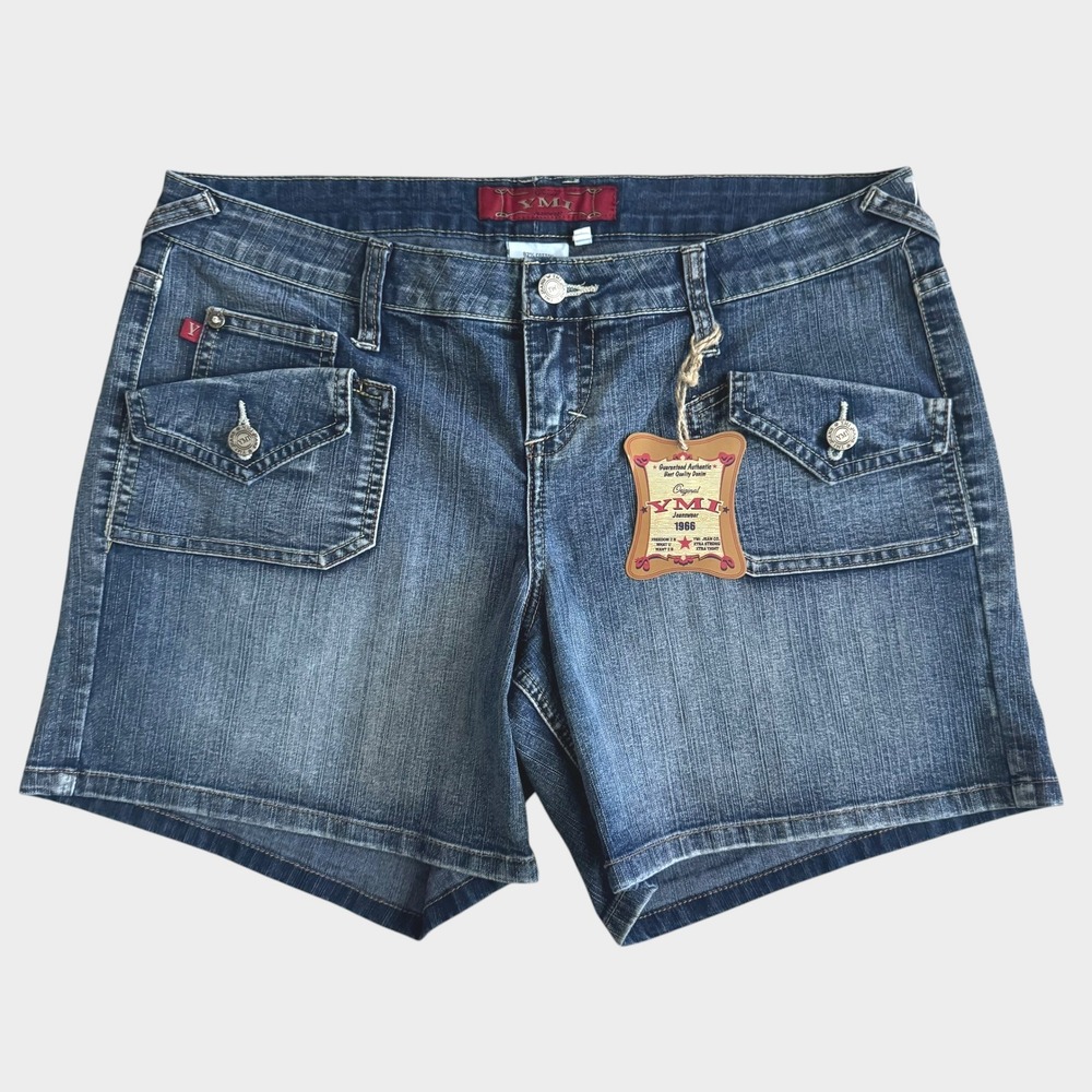 YMI Y2K Blue Denim jean Shorts Button Flap Pockets 14 NWT Retro Festival Boho